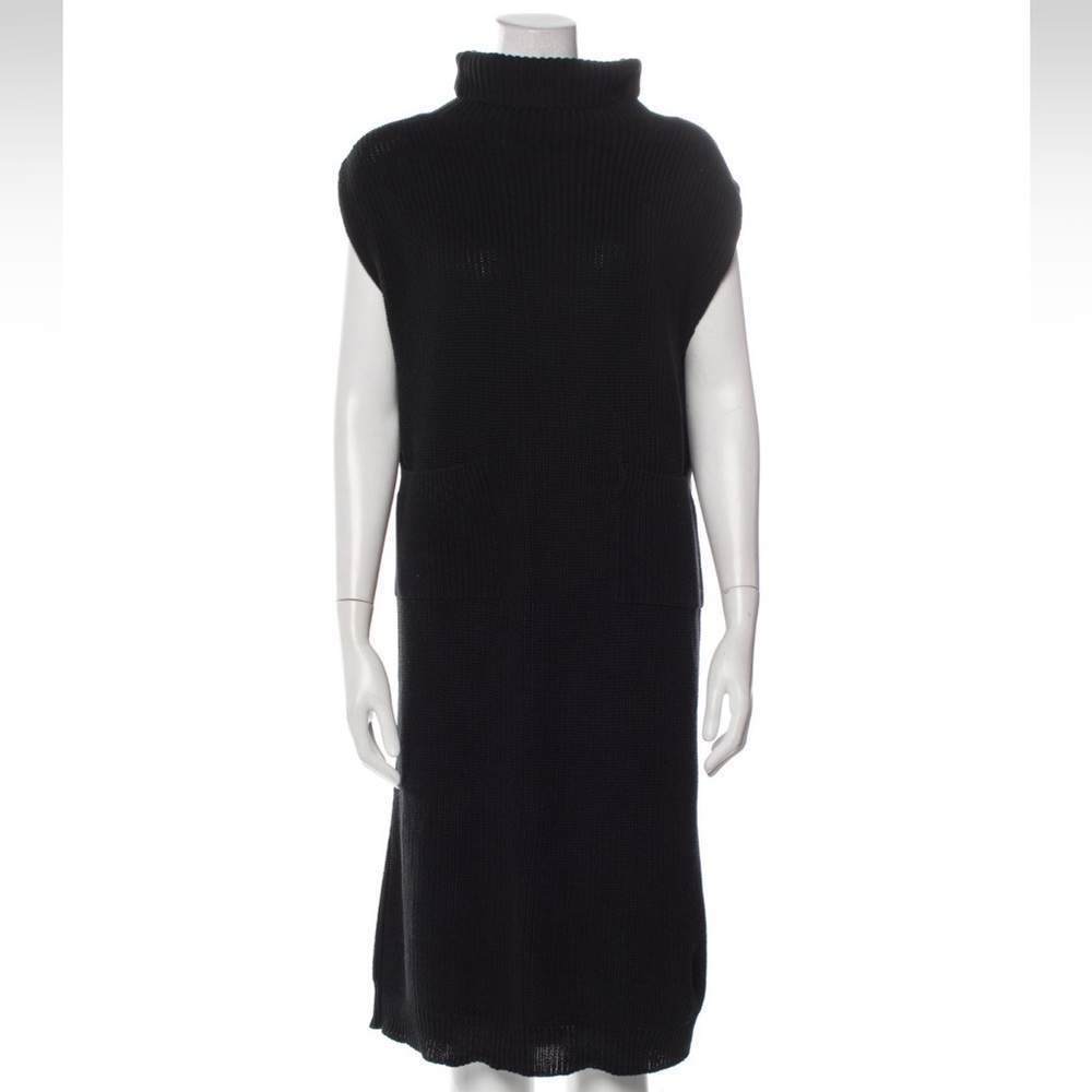 Black Sleeveless Turtleneck Sweater Dress